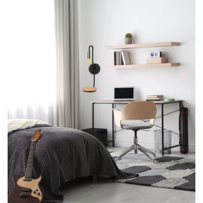 Nástěnná lampa s poličkou BIPI - 1xE14, 40W, černá / zlatá