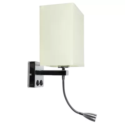 Nástěnná lampa se čtecím LED ramenem BOHO LAMPA - 1xE27, 40W + LED 2W, hranatá, béžová