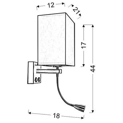 Nástěnná lampa se čtecím LED ramenem BOHO LAMPA - 1xE27, 40W + LED 2W, hranatá, béžová