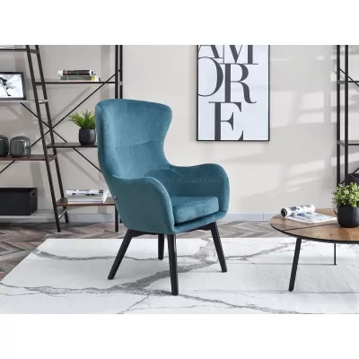 VÝPRODEJ - Křeslo ušák BORNA - tyrkysové / černé