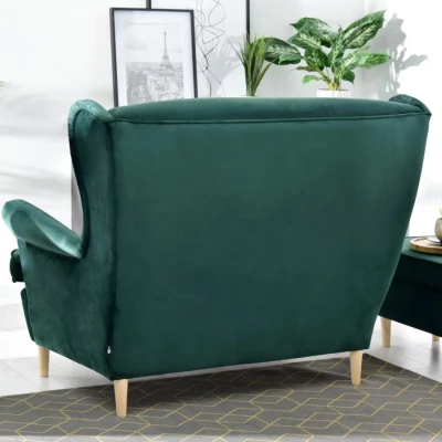 VÝPRODEJ - Dvoukřeslo ušák DENIZ - zelené / buk