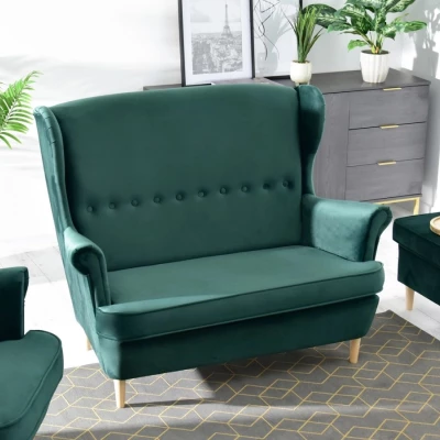 VÝPRODEJ - Dvoukřeslo ušák DENIZ - zelené / buk