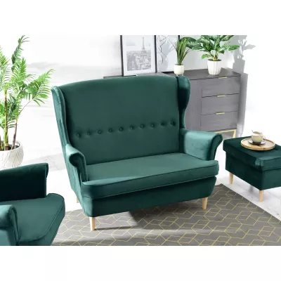 VÝPRODEJ - Dvoukřeslo ušák DENIZ - zelené / buk