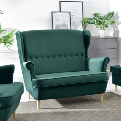 VÝPRODEJ - Dvoukřeslo ušák DENIZ - zelené / buk