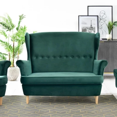 VÝPRODEJ - Dvoukřeslo ušák DENIZ - zelené / buk