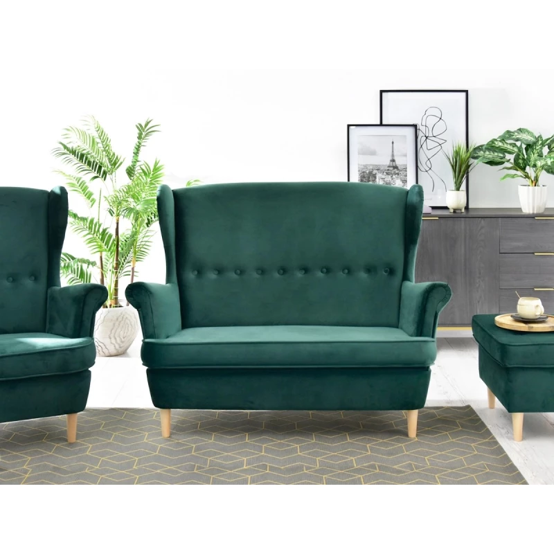 VÝPRODEJ - Dvoukřeslo ušák DENIZ - zelené / buk