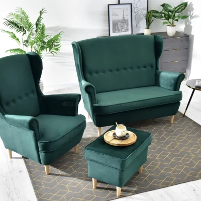 VÝPRODEJ - Dvoukřeslo ušák DENIZ - zelené / buk