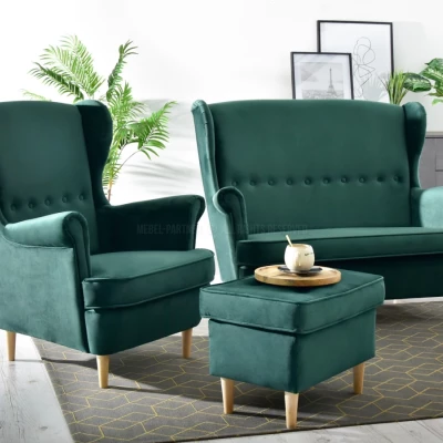 VÝPRODEJ - Dvoukřeslo ušák DENIZ - zelené / buk