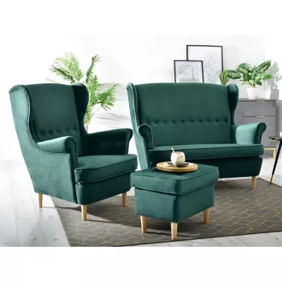 VÝPRODEJ - Dvoukřeslo ušák DENIZ - zelené / buk