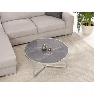 VÝPRODEJ - Kulatý konferenční stolek GEOMAR - šedý mramor / chrom