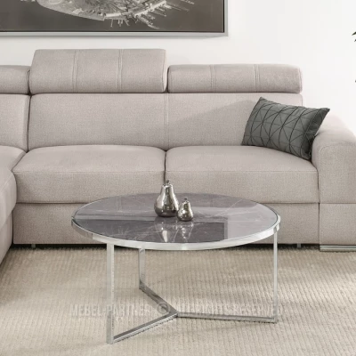 VÝPRODEJ - Kulatý konferenční stolek GEOMAR - šedý mramor / chrom