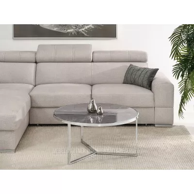 VÝPRODEJ - Kulatý konferenční stolek GEOMAR - šedý mramor / chrom