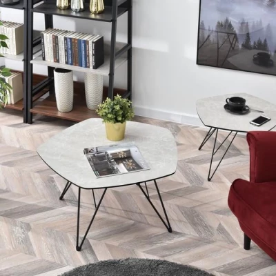 VÝPRODEJ - Konferenční stolek ANIEL - šedý mramor / černý