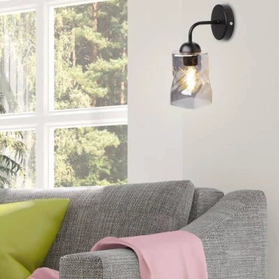 Moderní nástěnné osvětlení FELIS - 1xE27, 60W, černé / kouřové sklo