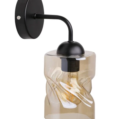 Moderní nástěnné osvětlení FELIS - 1xE27, 60W, černé / jantarové sklo