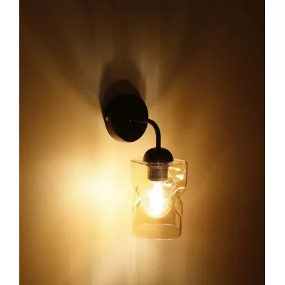 Moderní nástěnné osvětlení FELIS - 1xE27, 60W, černé / jantarové sklo