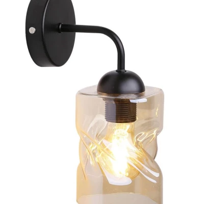 Moderní nástěnné osvětlení FELIS - 1xE27, 60W, černé / jantarové sklo