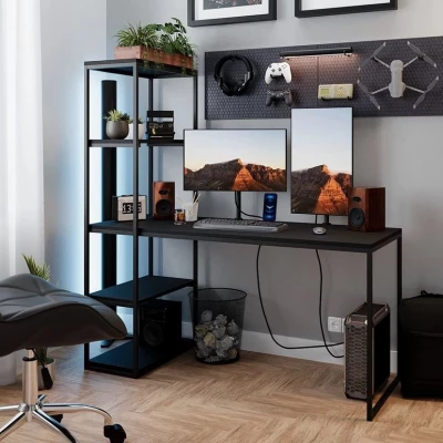 VÝPRODEJ - Psací stůl s regálem AZUSA - černý