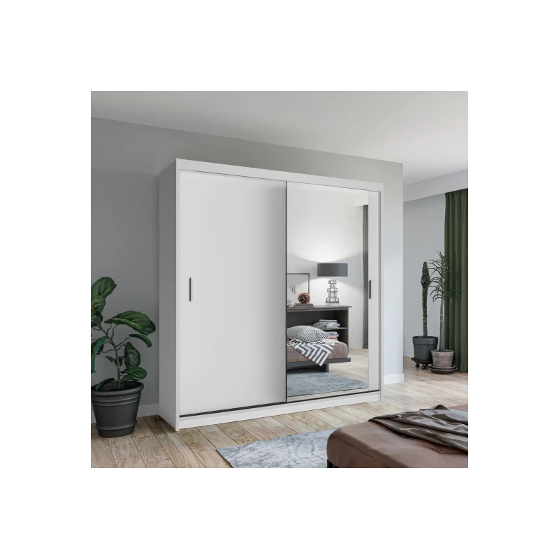 VÝPRODEJ - Šatní skříň se zrcadlem 203/62 KAILAN - bílá matná