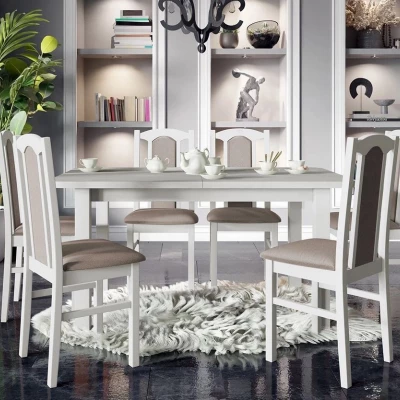 VÝPRODEJ - Jídelní sestava 6+1 s rozkládacím stolem SALUSIA 4 - bílá / béžová