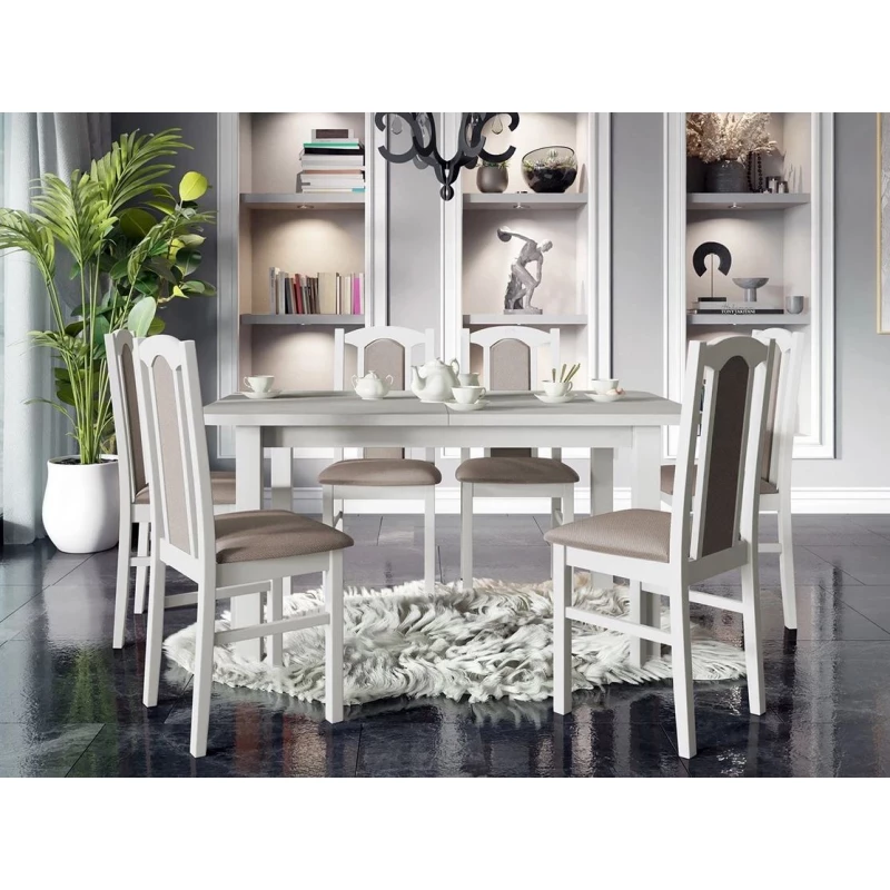 VÝPRODEJ - Jídelní sestava 6+1 s rozkládacím stolem SALUSIA 4 - bílá / béžová