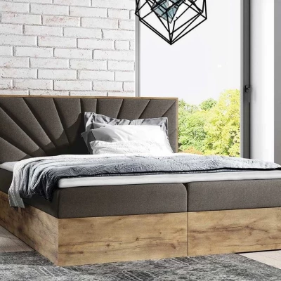 VÝPRODEJ - Kontinentální jednolůžková postel 120x200 BELFLOWER 7 - dub lancelot / čokoládová + topper ZDARMA