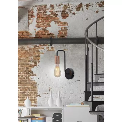 Nástěnné retro osvětlení HERPE - 1xE27, 60W, černé / měděné