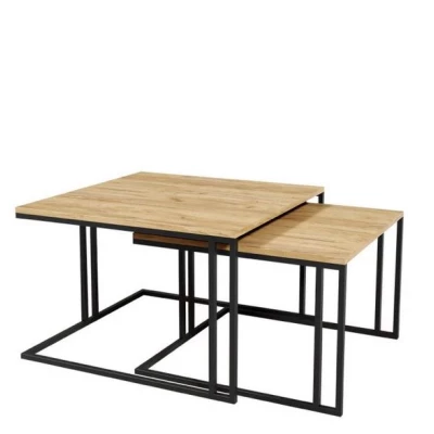 VÝPRODEJ - Set 2x konferenční stolek PTYSIA - černý / dub kraft zlatý