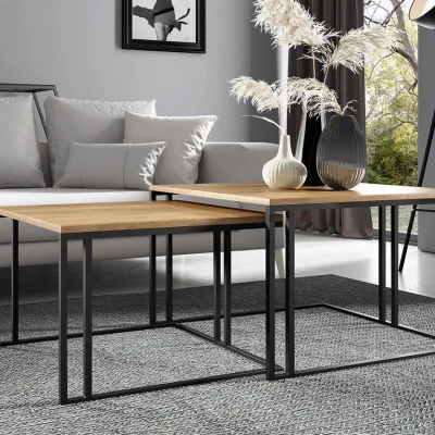 VÝPRODEJ - Set 2x konferenční stolek PTYSIA - černý / dub kraft zlatý