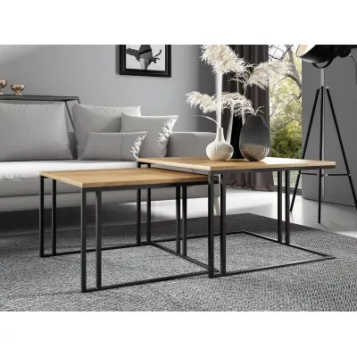 VÝPRODEJ - Set 2x konferenční stolek PTYSIA - černý / dub kraft zlatý