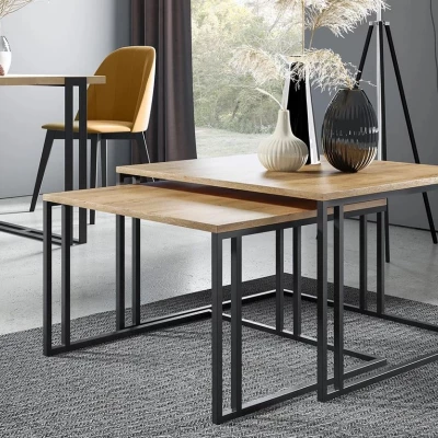 VÝPRODEJ - Set 2x konferenční stolek PTYSIA - černý / dub kraft zlatý