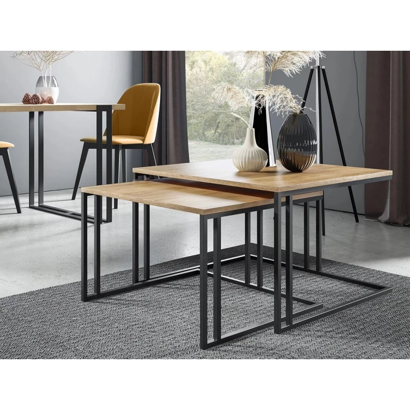 VÝPRODEJ - Set 2x konferenční stolek PTYSIA - černý / dub kraft zlatý