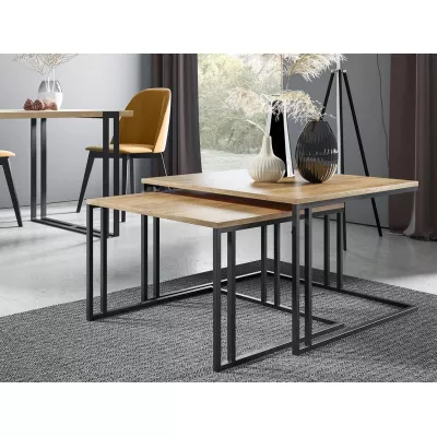 VÝPRODEJ - Set 2x konferenční stolek PTYSIA - černý / dub kraft zlatý