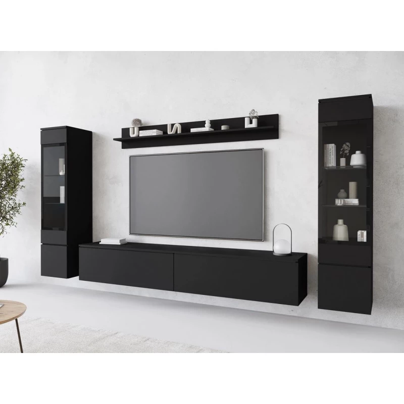 VÝPRODEJ - Obývací stěna s LED osvětlením WANDA 2 - černá grafitová