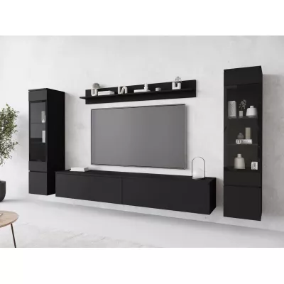 VÝPRODEJ - Obývací stěna s LED osvětlením WANDA 2 - černá grafitová