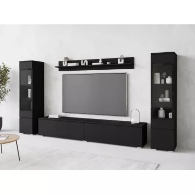 VÝPRODEJ - Obývací stěna s LED osvětlením WANDA 2 - černá grafitová