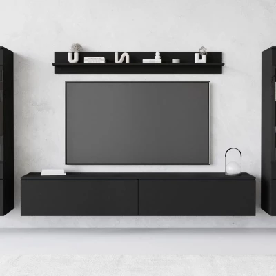 VÝPRODEJ - Obývací stěna s LED osvětlením WANDA 2 - černá grafitová