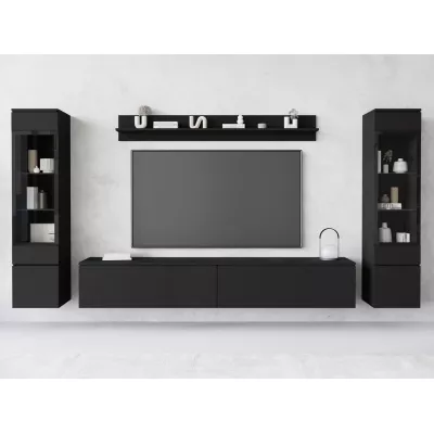 VÝPRODEJ - Obývací stěna s LED osvětlením WANDA 2 - černá grafitová