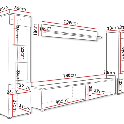 VÝPRODEJ - Obývací stěna s LED osvětlením WANDA 2 - černá grafitová