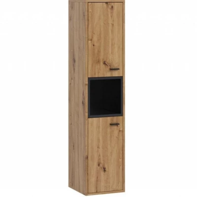 VÝPRODEJ - Vysoká koupelnová skříňka BEND - dub artisan / černá