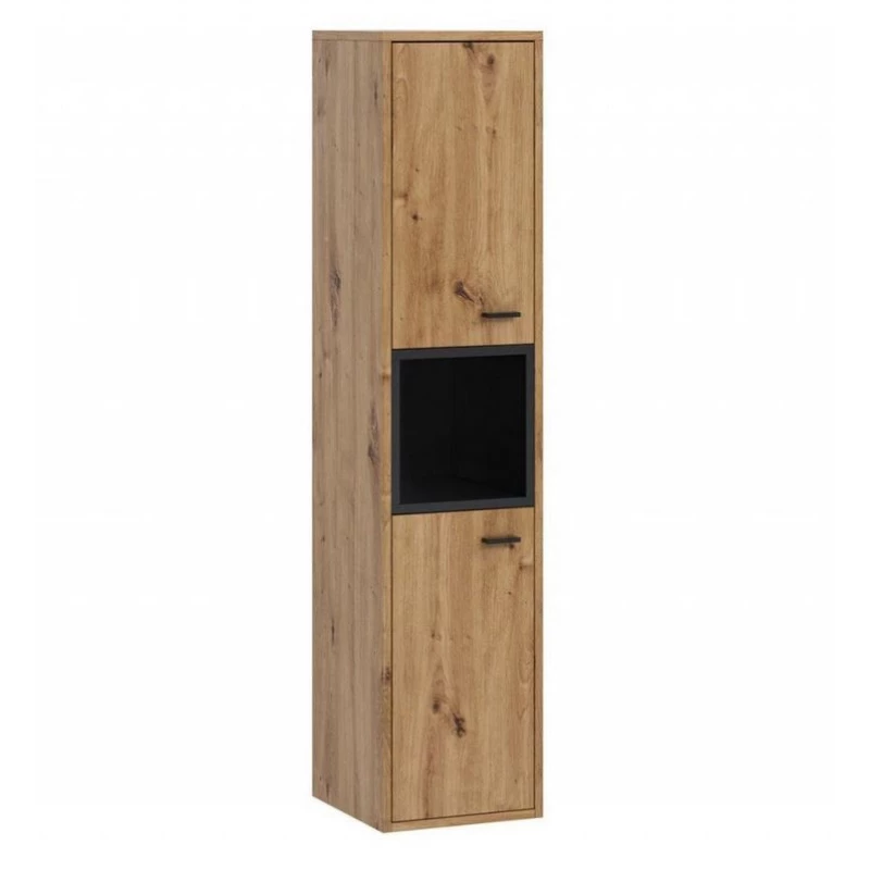 VÝPRODEJ - Vysoká koupelnová skříňka BEND - dub artisan / černá