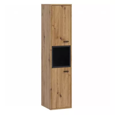 VÝPRODEJ - Vysoká koupelnová skříňka BEND - dub artisan / černá