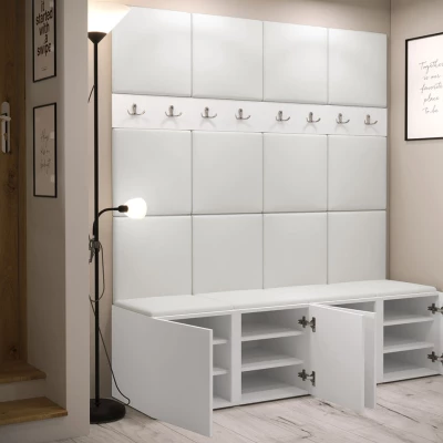 VÝPRODEJ - Stěna do předsíně s botníkem a panely 42x42 SELAND 6 - bílá / světlá béžová