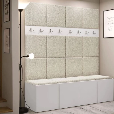 VÝPRODEJ - Stěna do předsíně s botníkem a panely 42x42 SELAND 6 - bílá / světlá béžová