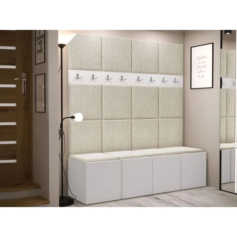 VÝPRODEJ - Stěna do předsíně s botníkem a panely 42x42 SELAND 6 - bílá / světlá béžová