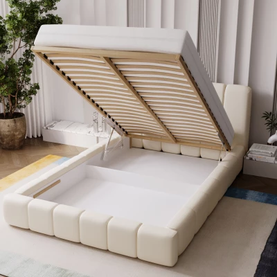 VÝPRODEJ - Čalouněná postel 160x200 FATUMATA 1 s úložným prostorem - krémová