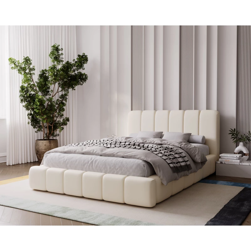 VÝPRODEJ - Čalouněná postel 160x200 FATUMATA 1 s úložným prostorem - krémová