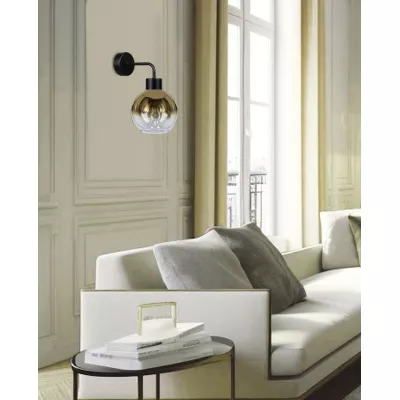 Moderní nástěnné osvětlení LADY - 1xE27, 40W, černé / zlaté sklo