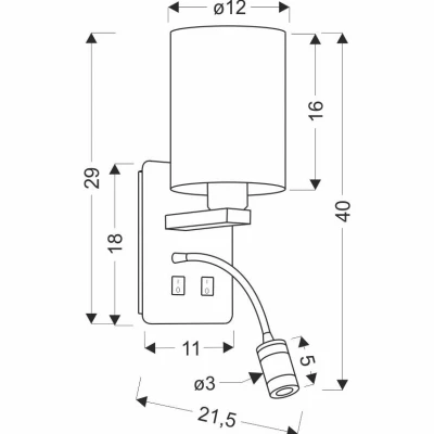 Nástěnné LED osvětlení se čtecím ramenem MAGNUM 3 - 1xE27, 40W + LED 3W, 3200K (teplá bílá), bílé