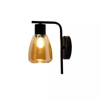 Nástěnná moderní lampa MOLDO - 1xE27, 40W, černá / jantarové sklo